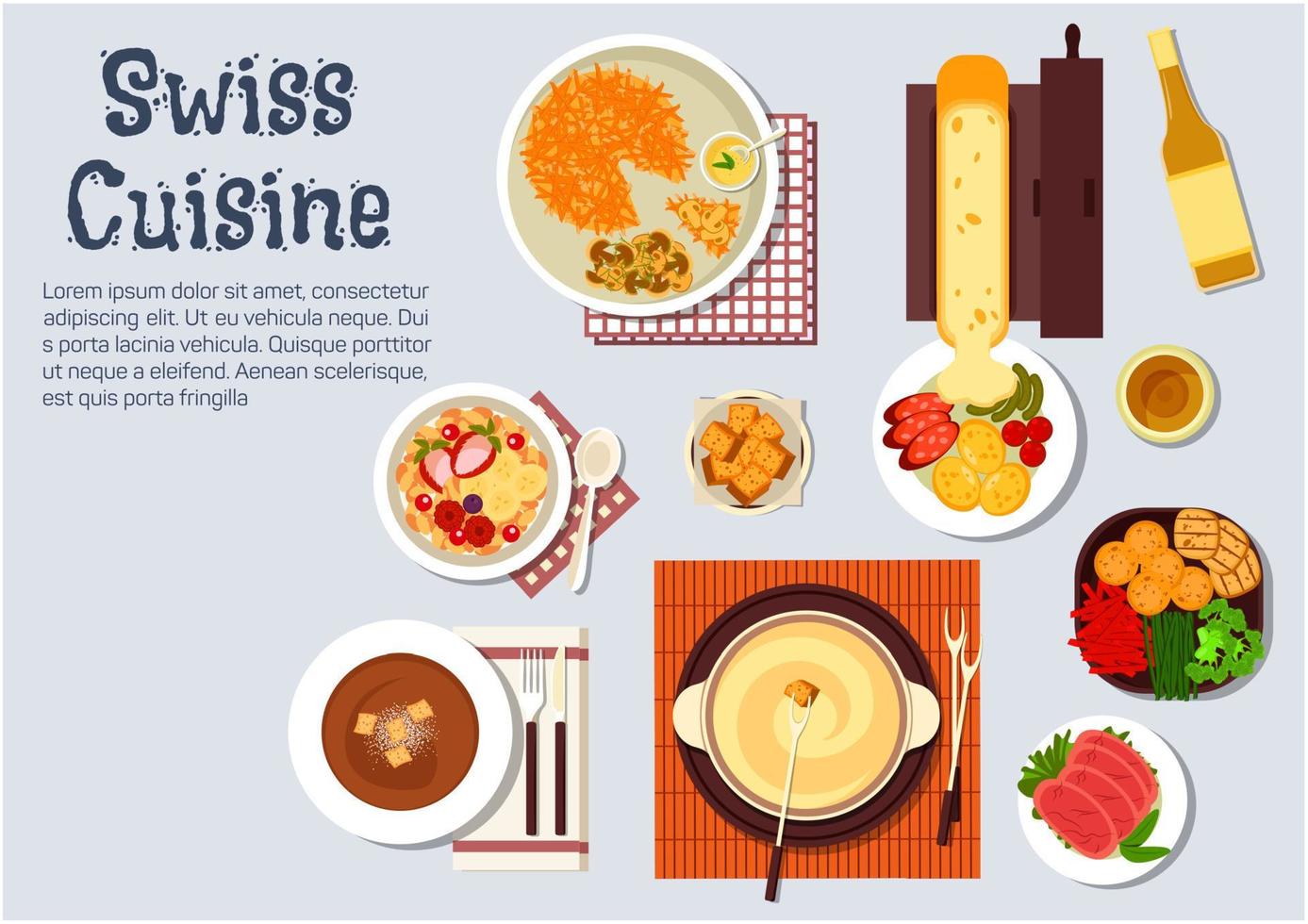 Traditional swiss cuisine dinner dishes vector