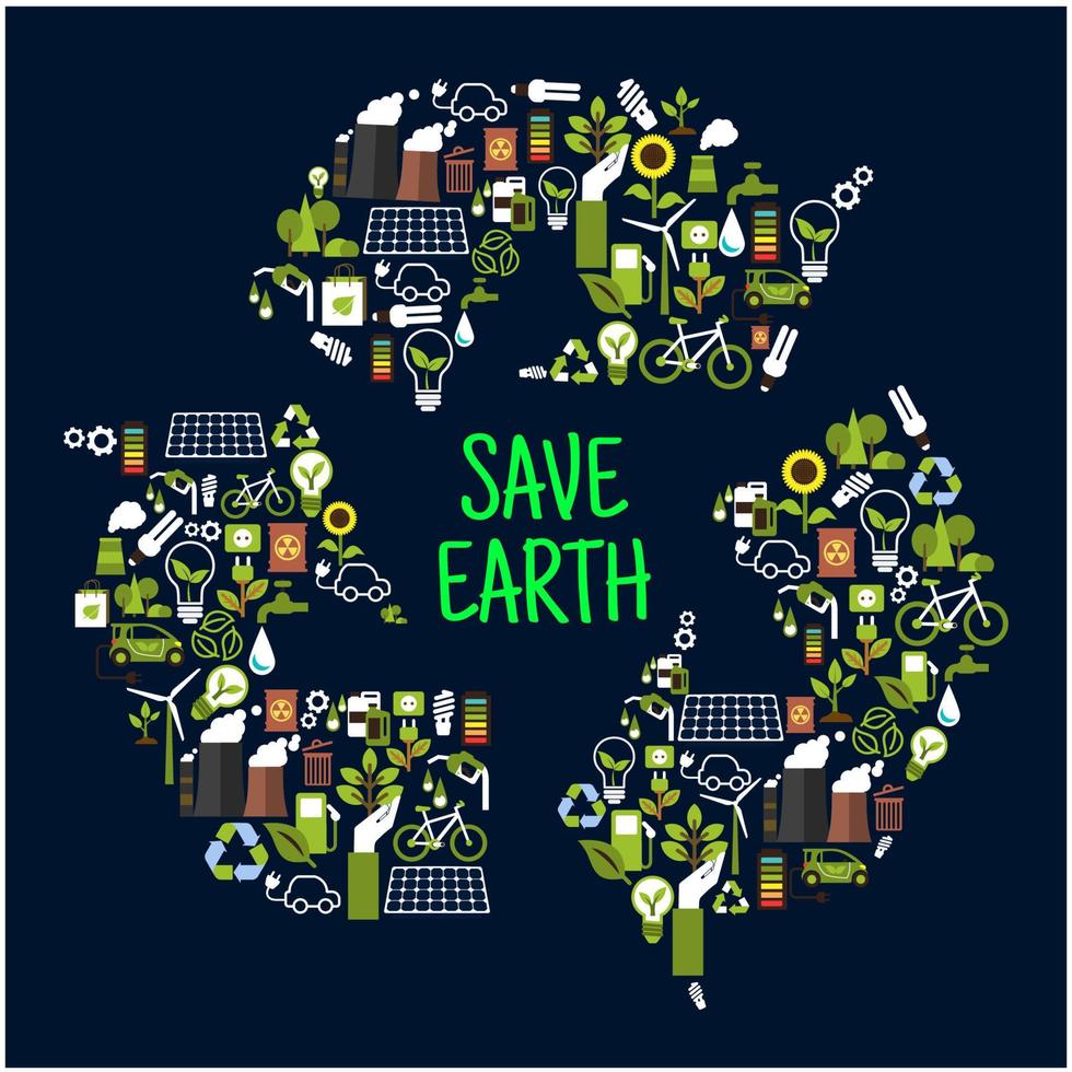 Save earth icons in shape of recycle sign vector