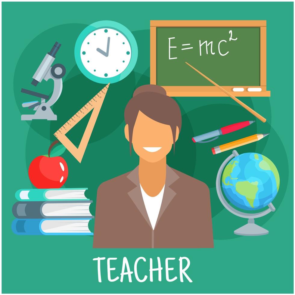 Teacher in classroom with school supplies symbol vector