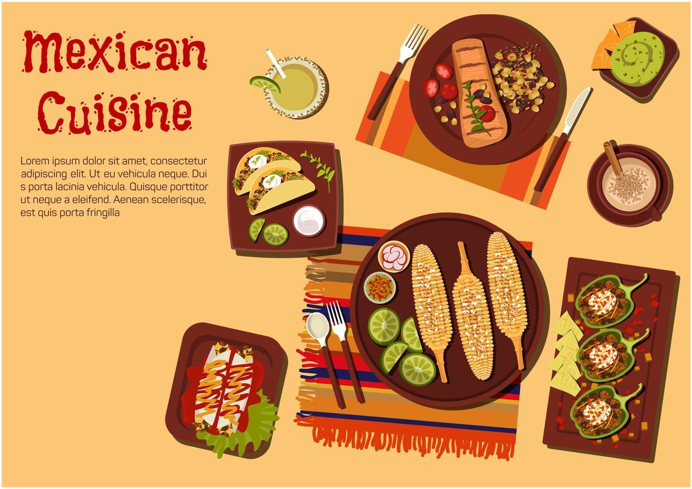 Grilled dishes of mexican cuisine for picnic icon vector