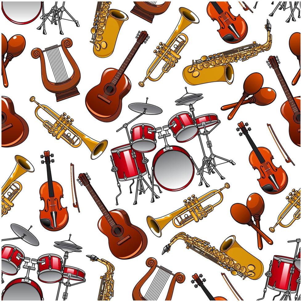 seamless, patrón, de, orquesta, instrumentos musicales vector