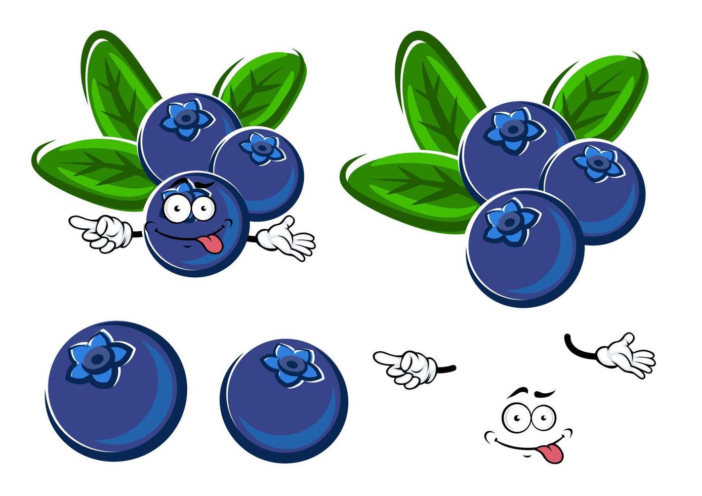 Cartoon blueberry fruits character with leaves vector