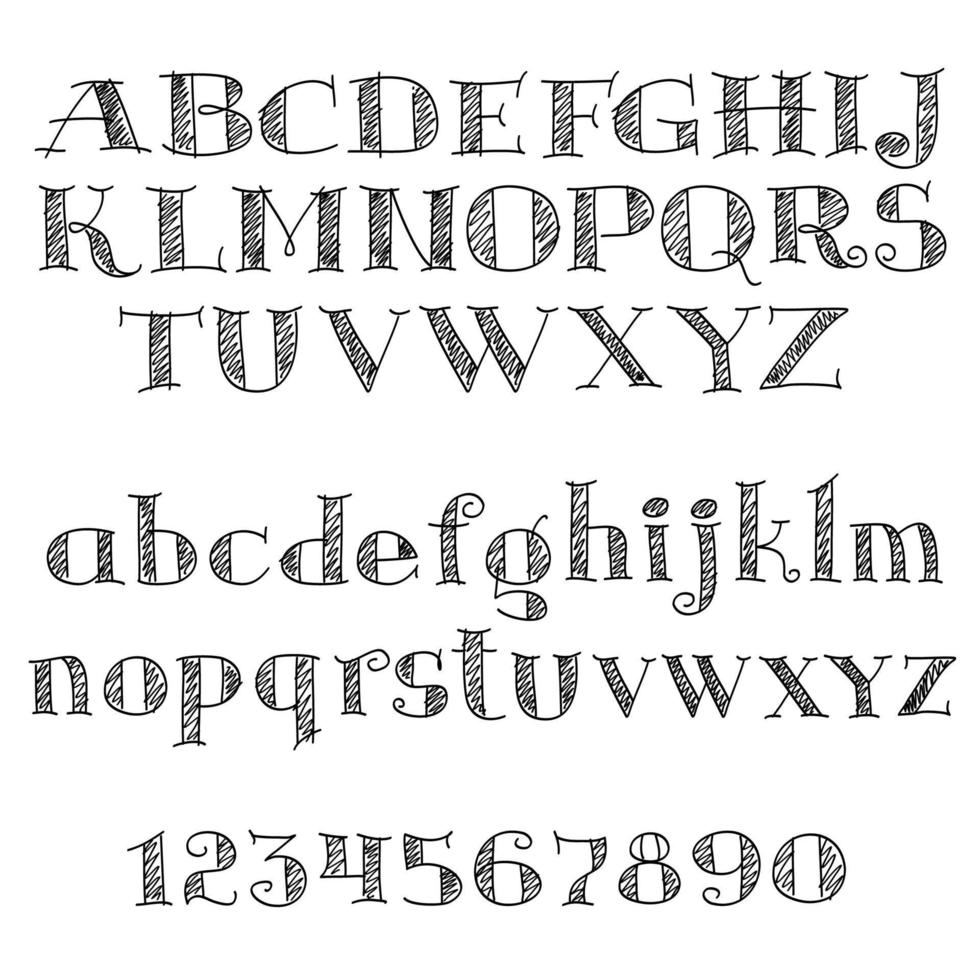 Alphabet letters font with cross-hatching vector
