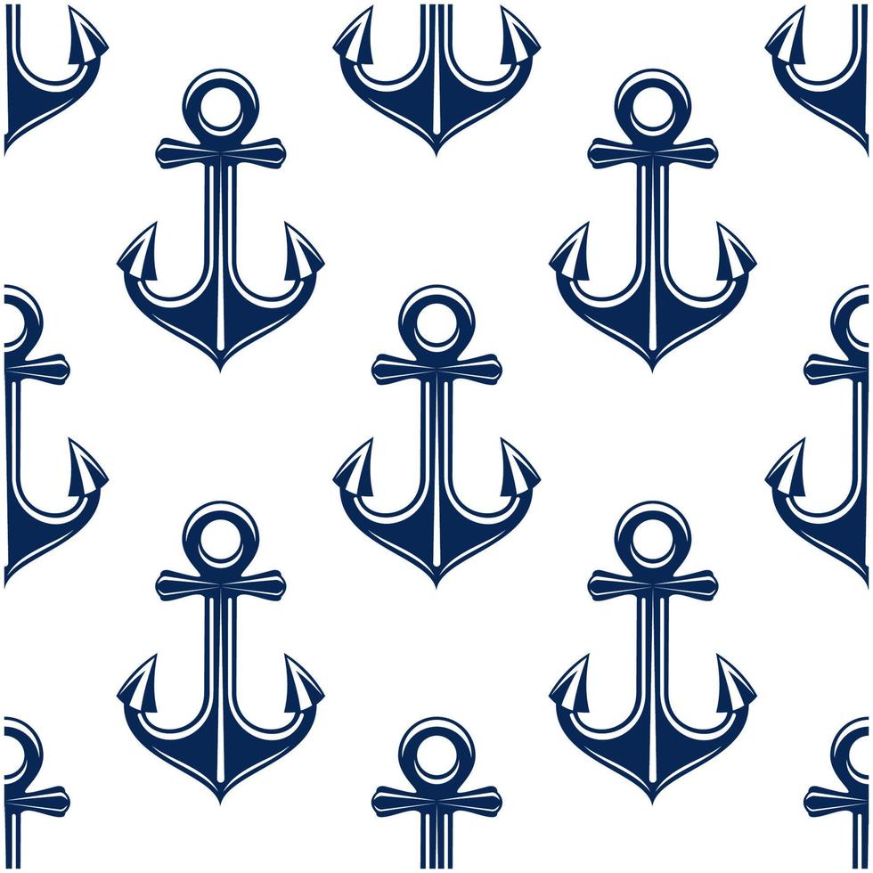 Retro anchors blue seamless pattern vector