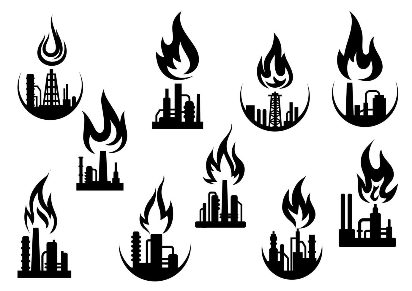Black icons of industrial plants and factories vector