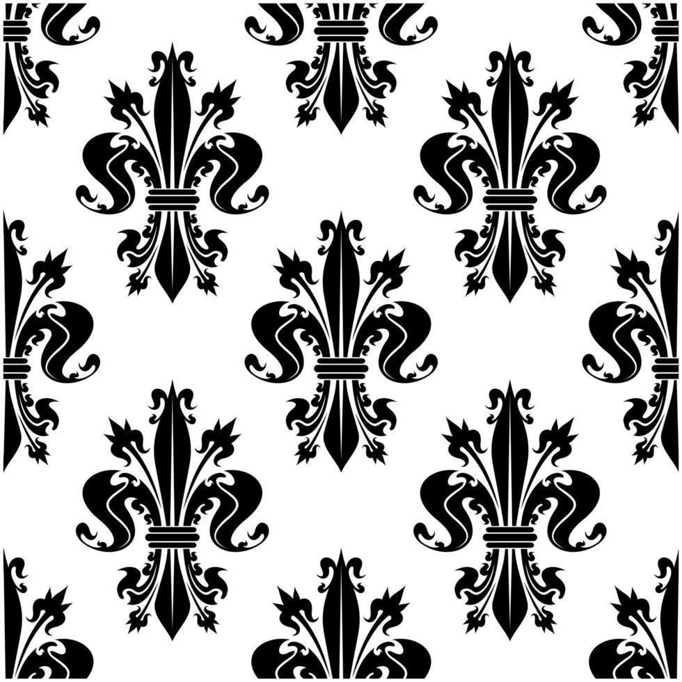 Black and white seamless fleur-de-lis pattern vector