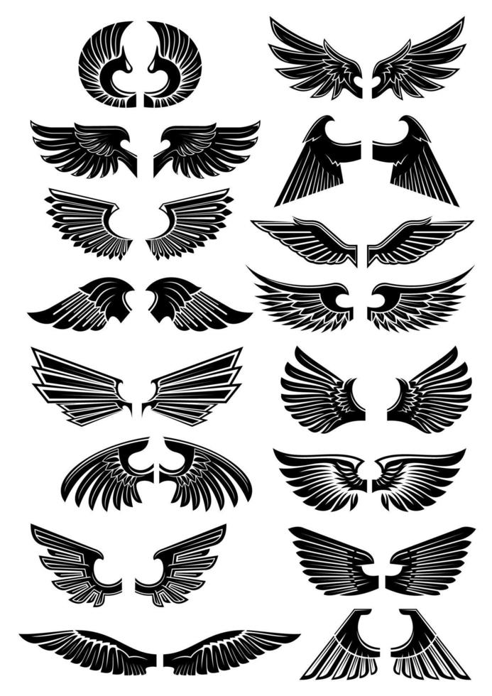 Wings heraldic icons symbols vector