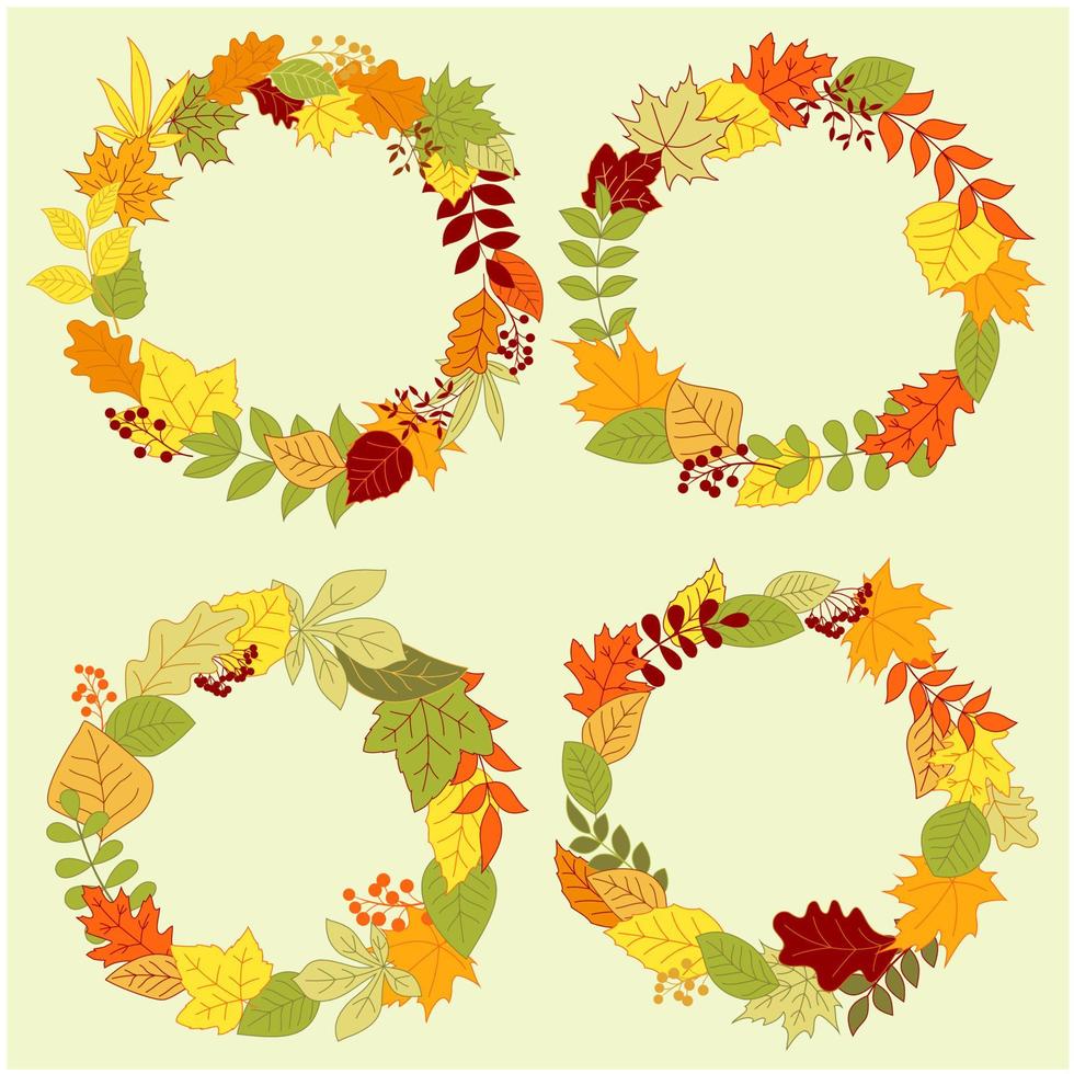 Autumn forest leaves wreaths and frames vector