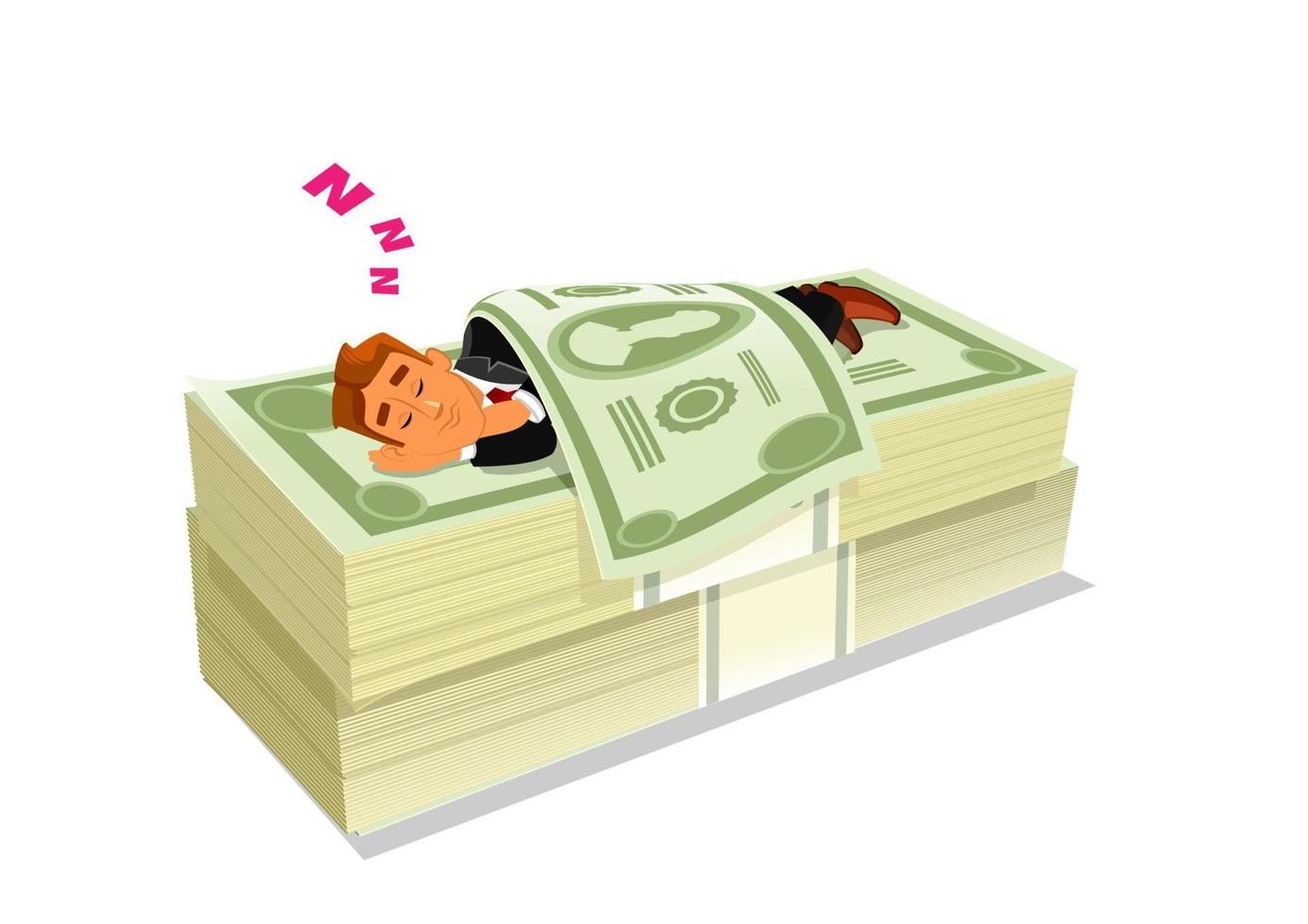 hombre de negocios durmiendo en un paquete de efectivo o dinero vector