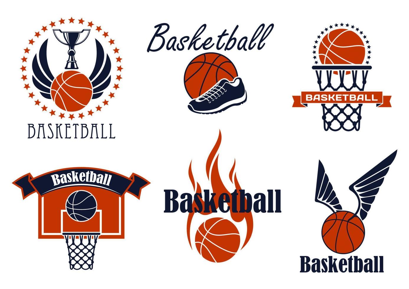 iconos y símbolos del deporte del juego de baloncesto vector