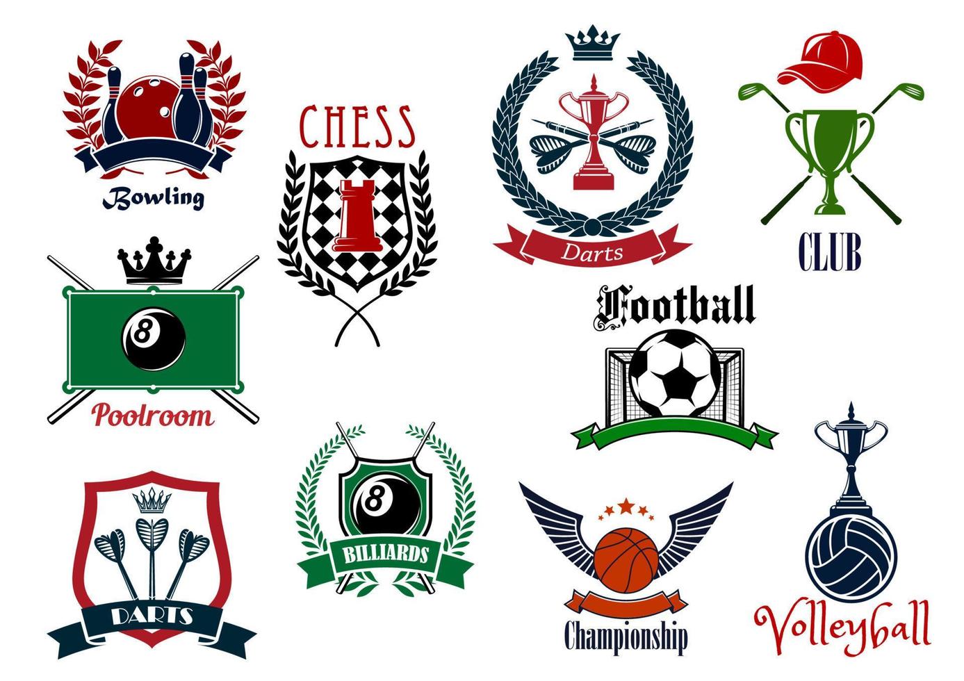 Various sports emblems and icons design vector