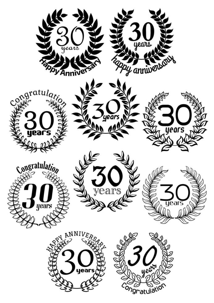 coronas de laurel de aniversario de treinta orejas vector