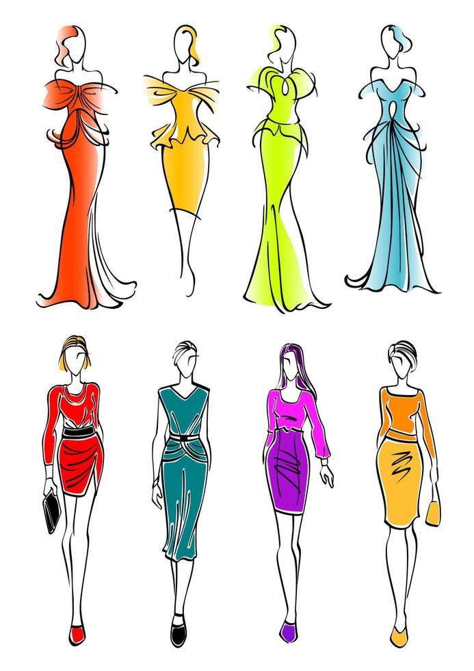 Women presenting dresses for work and leisure vector