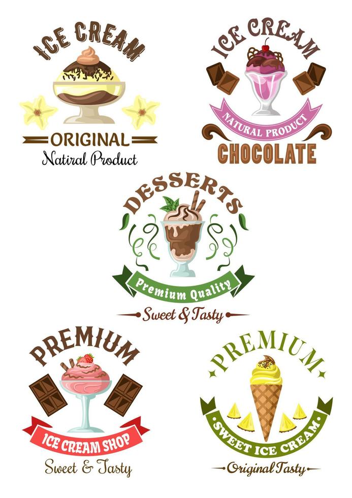 emblemas de postres de helado premium vector