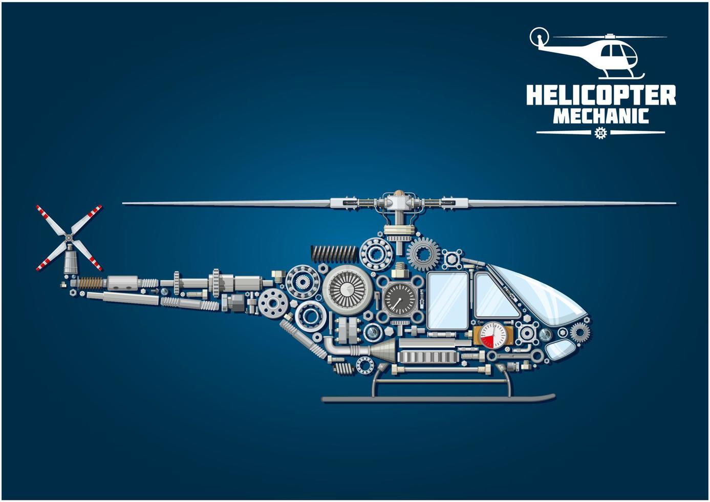 Silhouette of mechanical detailed helicopter vector