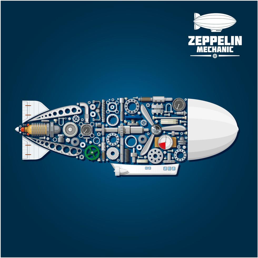 Zeppelin airship symbol with mechanical details vector