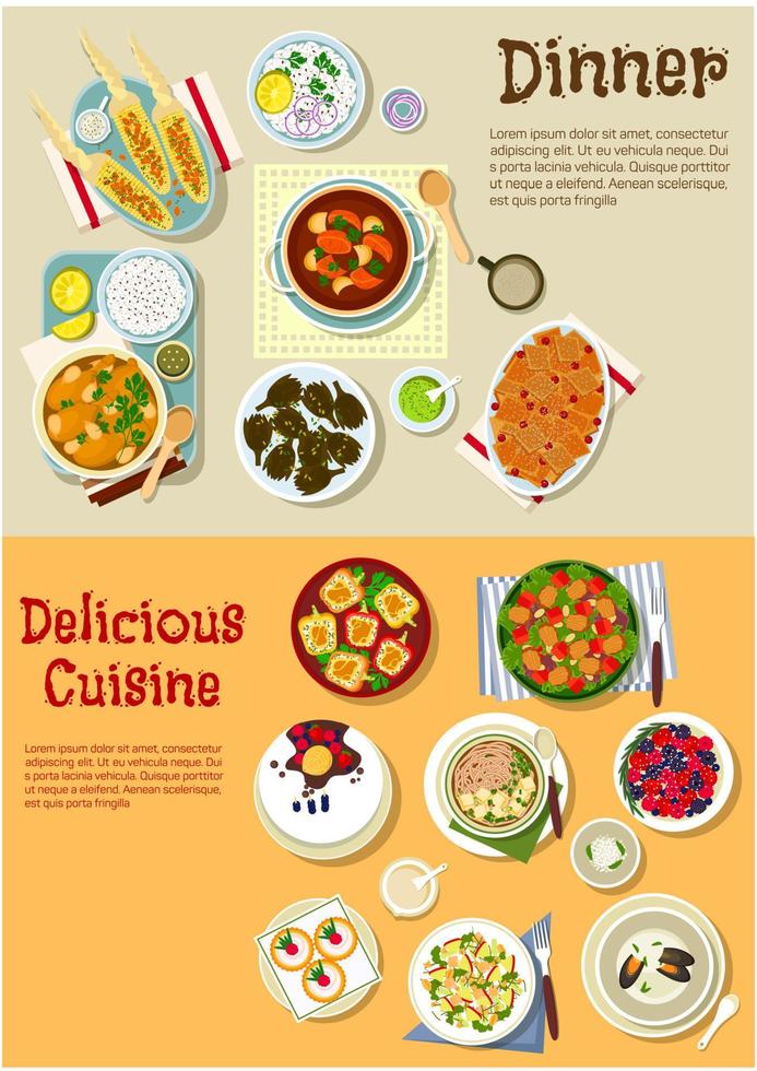 European dishes for weekend menu flat icon vector