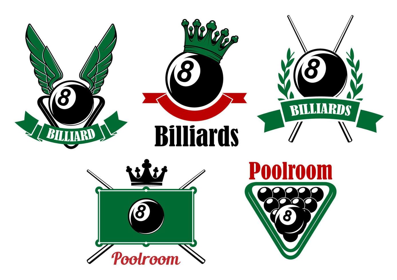 Billiard and poolroom emblems or icons vector