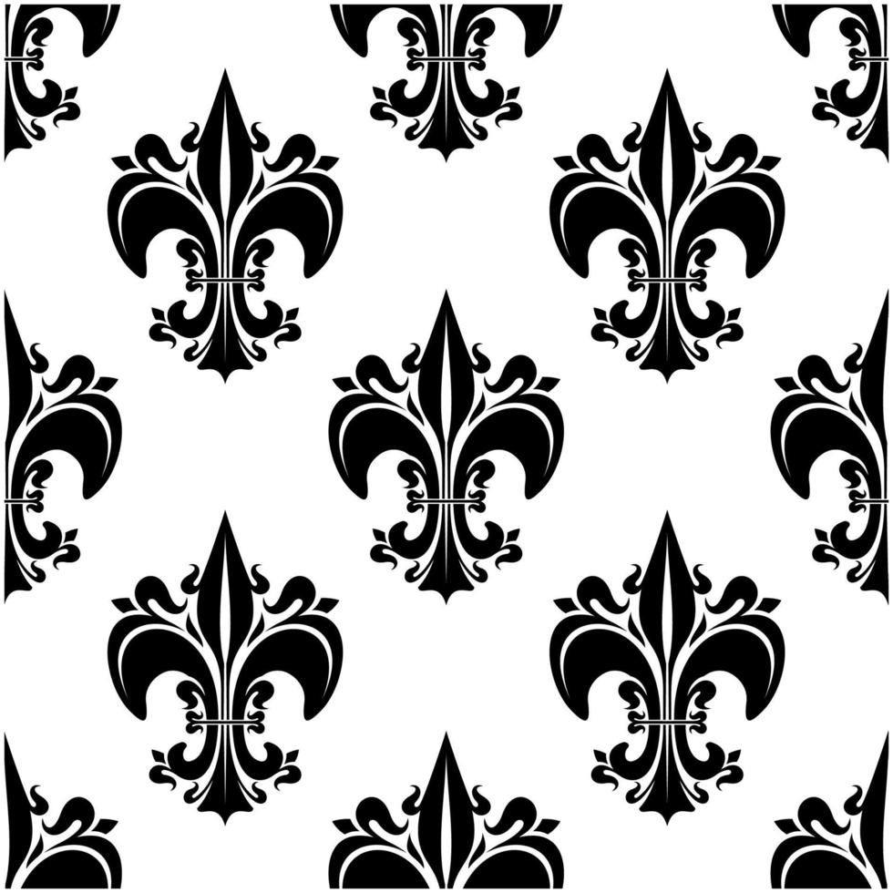 Black florid fleur-de-lis seamless pattern vector