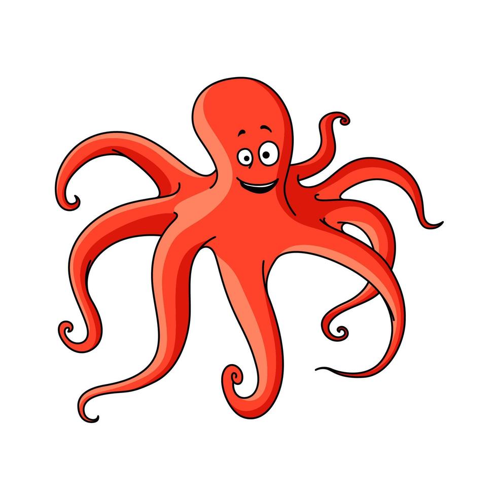 Cartoon red octopus with long tentacles vector