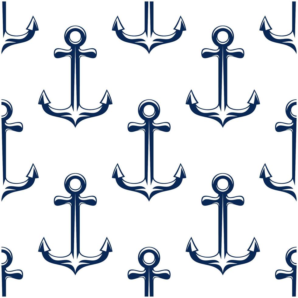 Blue retro marine anchors seamless pattern vector