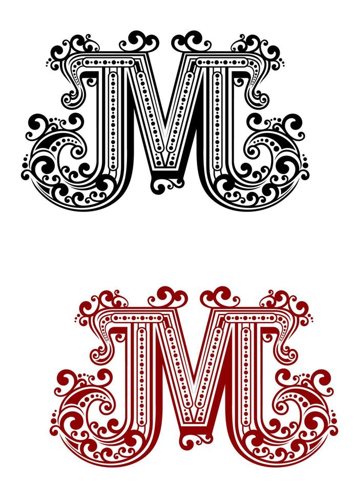 Letter M decorated with swirl ornaments vector