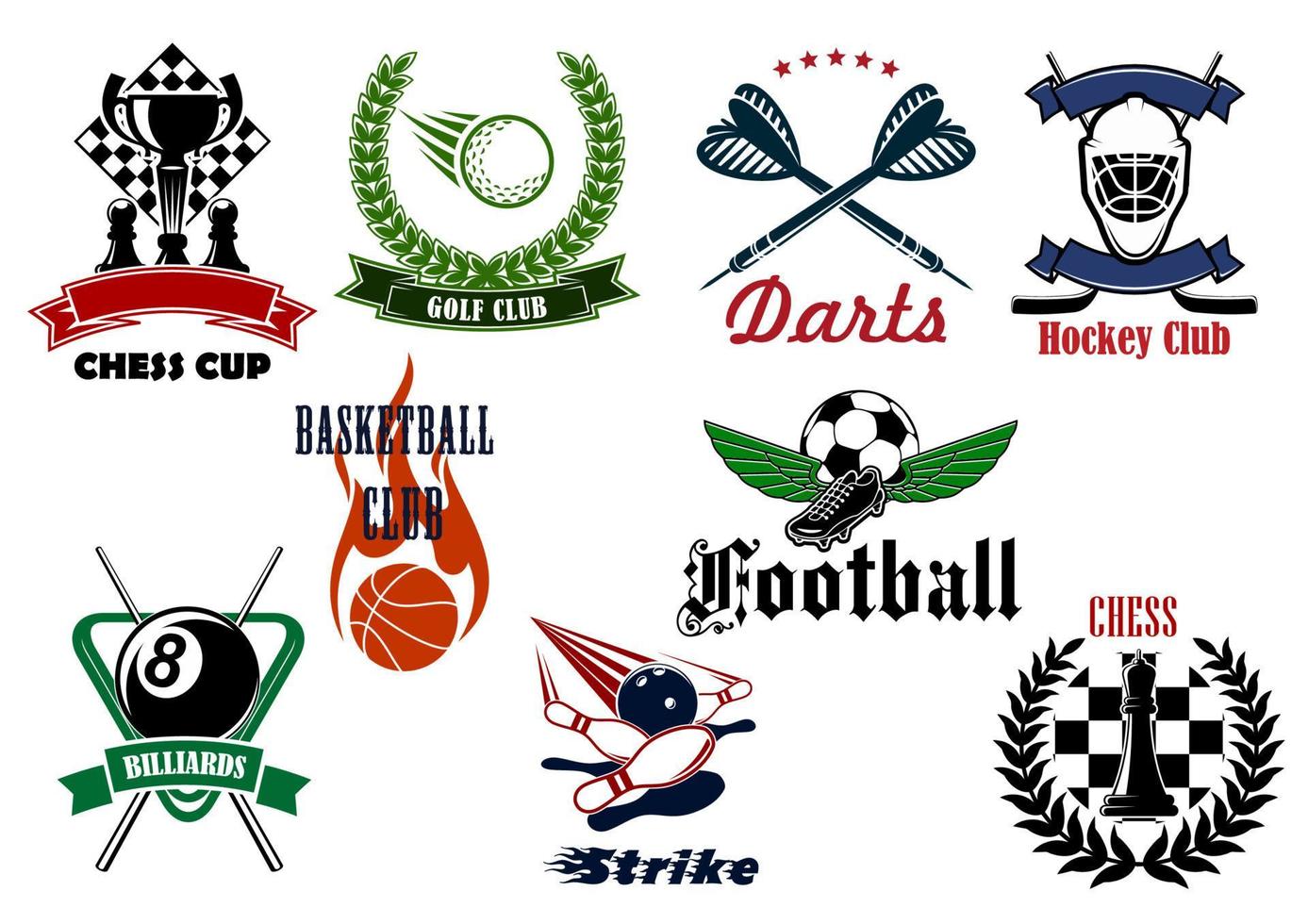 Heraldic sport emblems and icons with items vector