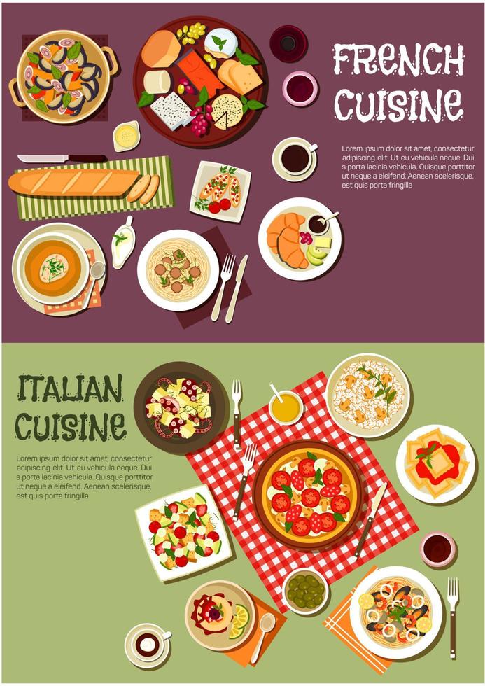 Mediterranean cuisine with french, italian dishes vector