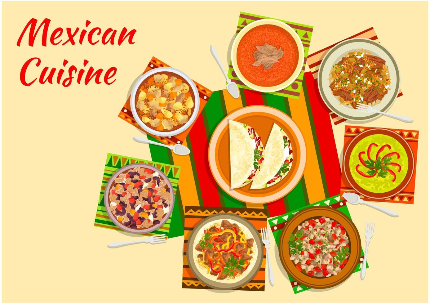 Colorful festive dishes of mexican cuisine symbol vector