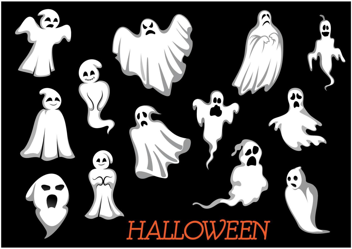 monstruos y fantasmas de halloween voladores blancos vector