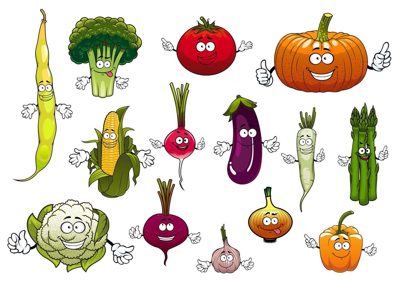 verduras de granja feliz de dibujos animados saludables vector