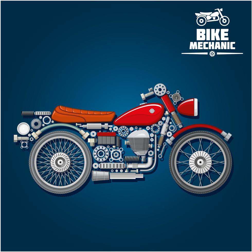 Motorcycle mechanical parts silhouette icon vector