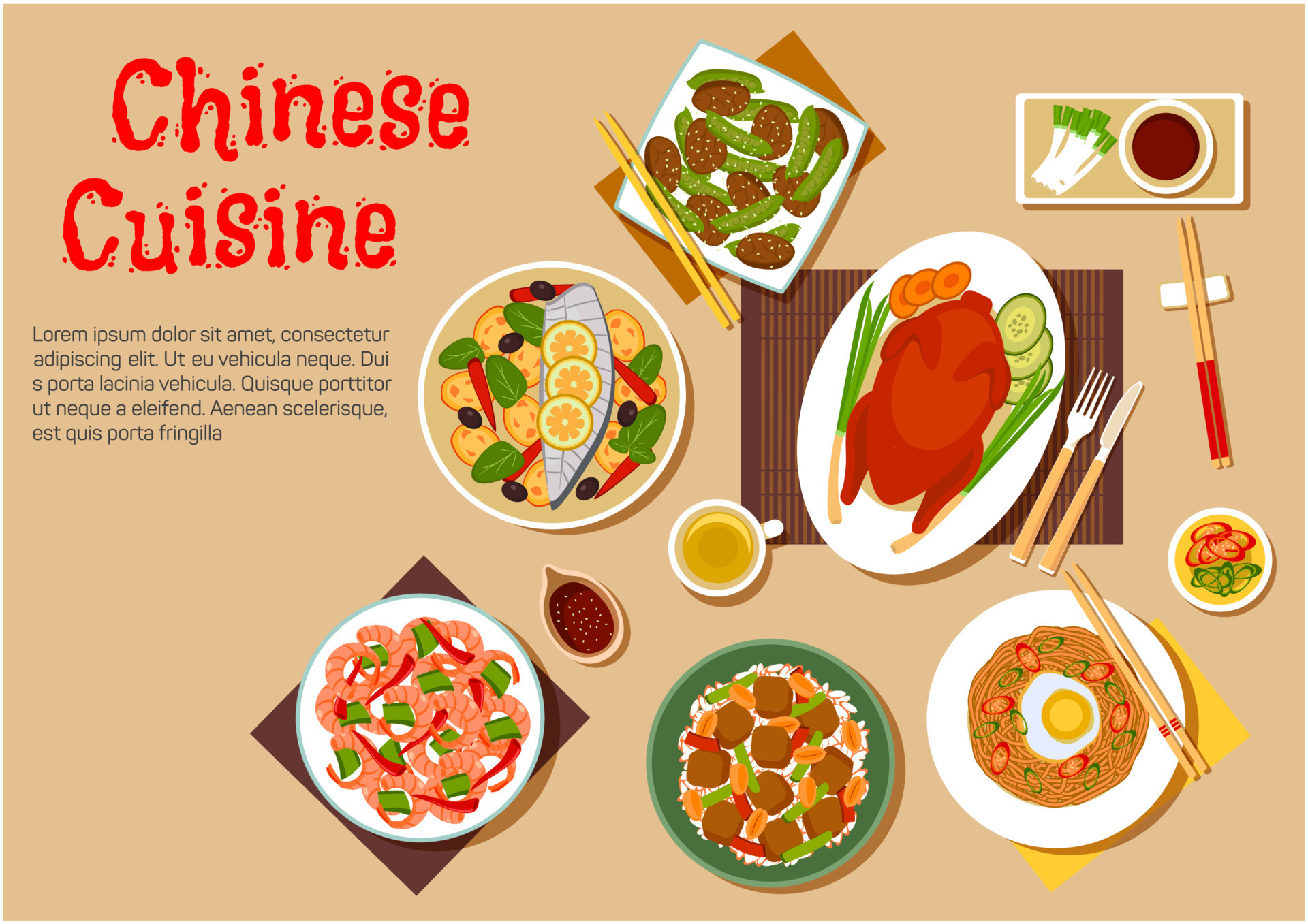 Popular dishes of chinese cuisine icon, flat style 11664781 Vector Art