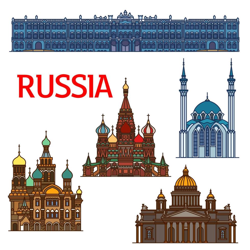 coloridos puntos de referencia de viajes lineales del icono de rusia vector