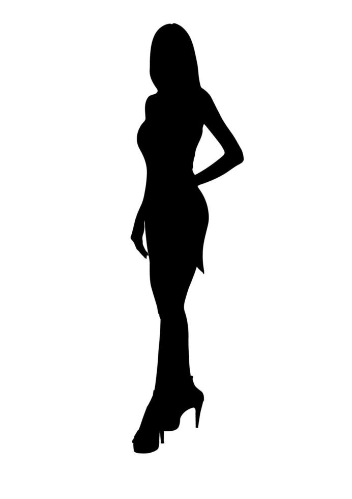 image drawing silhouette woman standing with white background vector