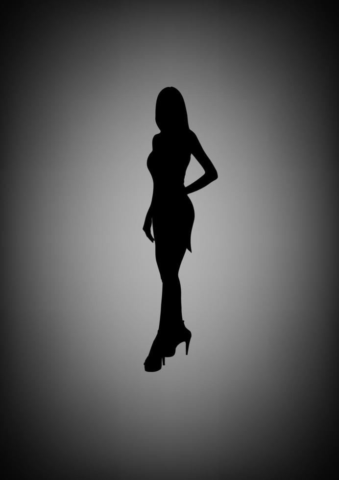 image drawing silhouette woman standing with gray background vector