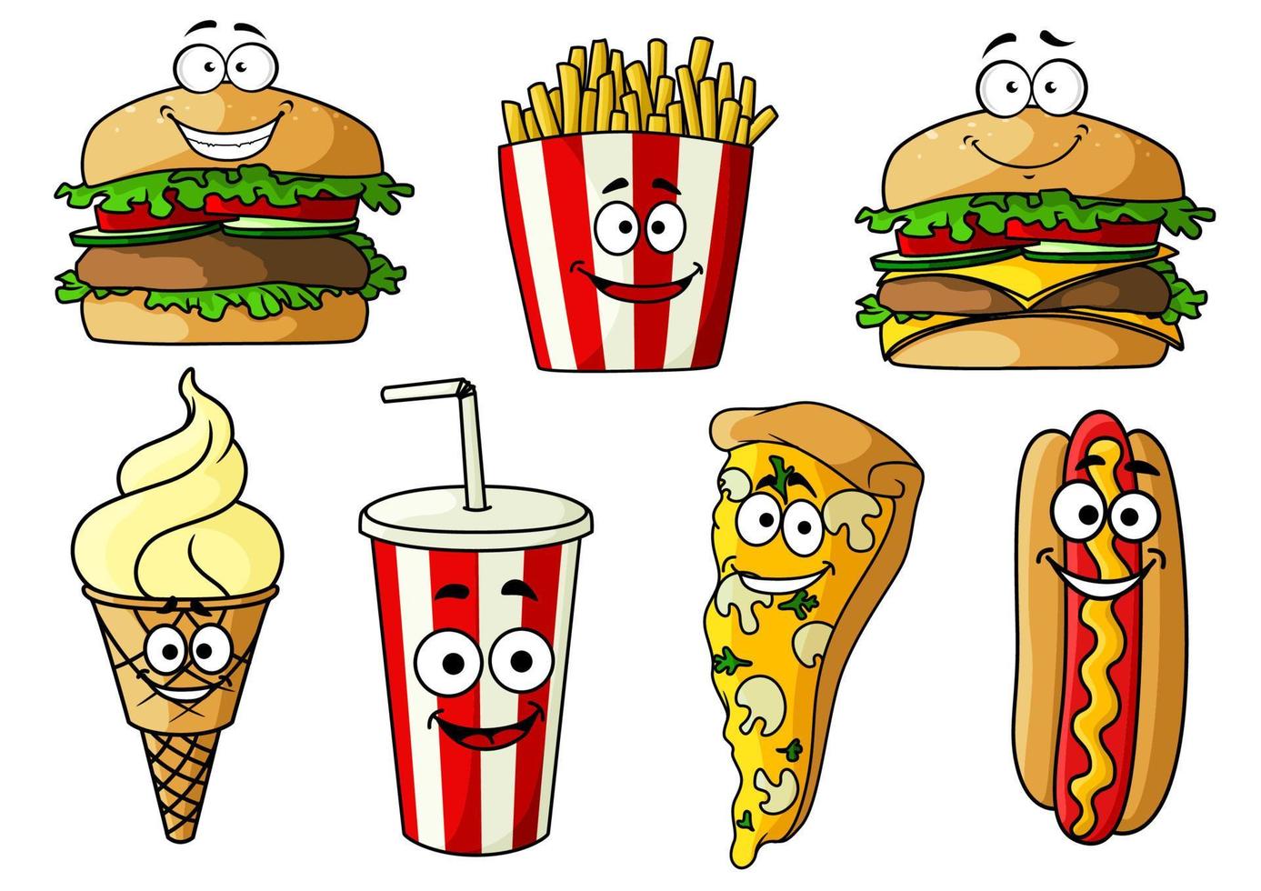 Fast food isolated cartoon characters vector