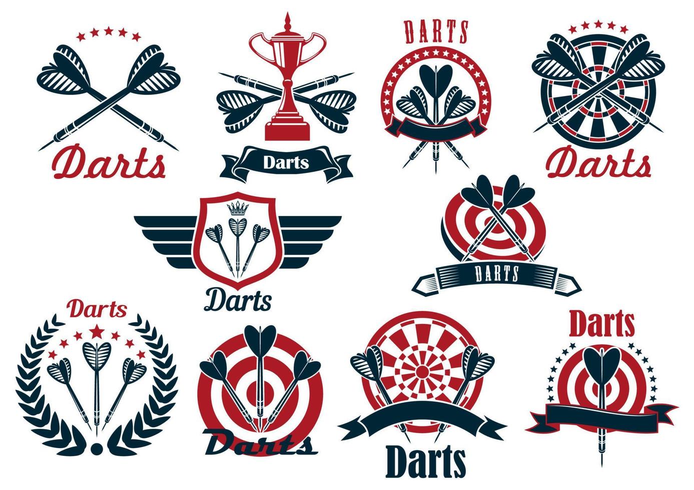 Darts game tournament symbols and icons vector