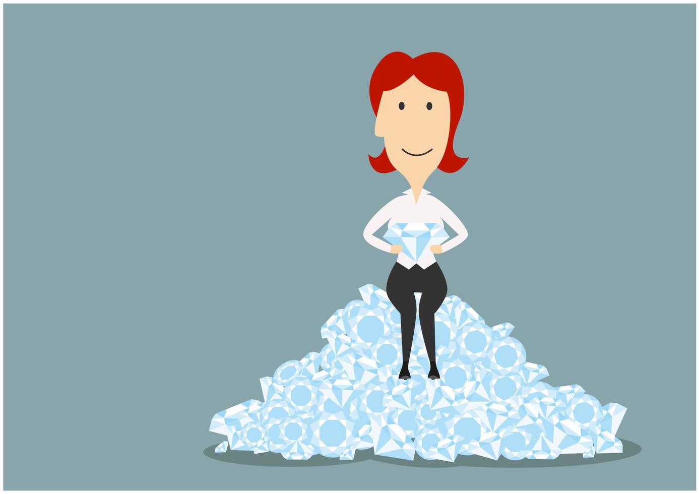 Businesswoman sitting on a shiny diamonds vector