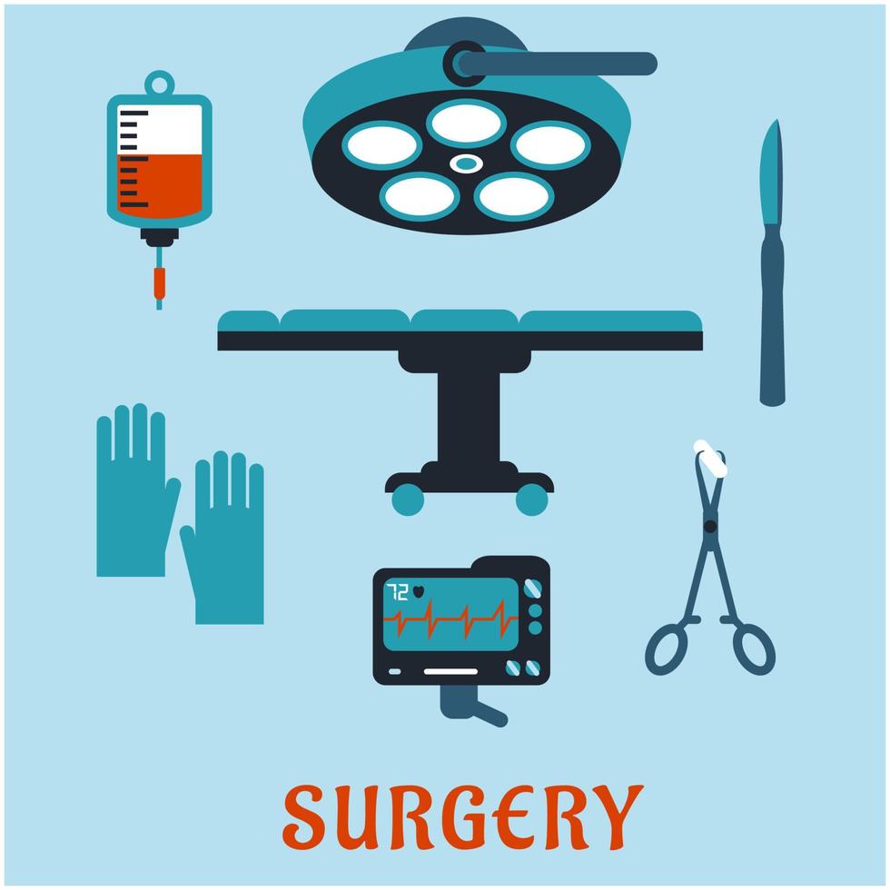 Surgery flat icons with operating room vector