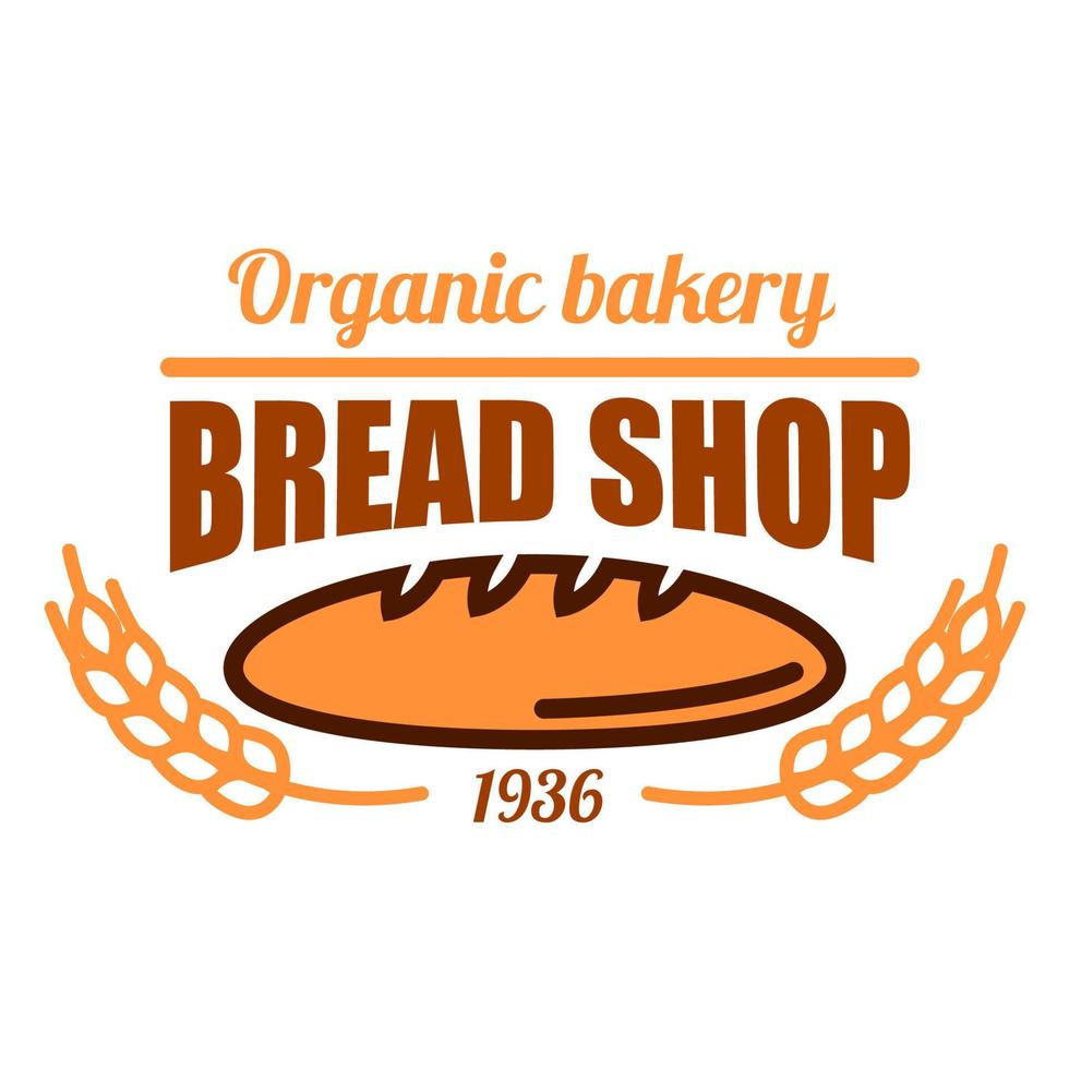 Vintage organic bakery shop icon with bread loaf vector