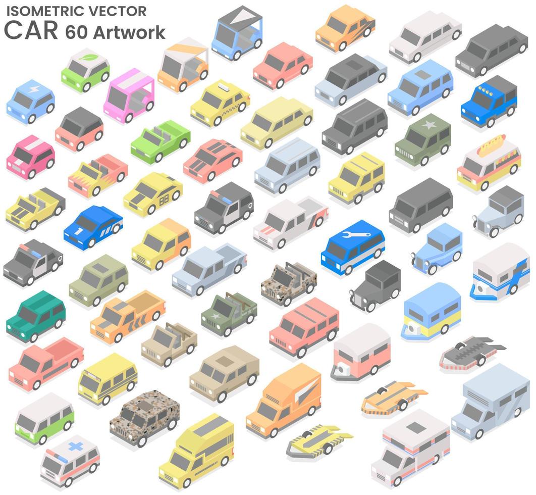 Isometric vector flat style of cars various model total 60 artworks