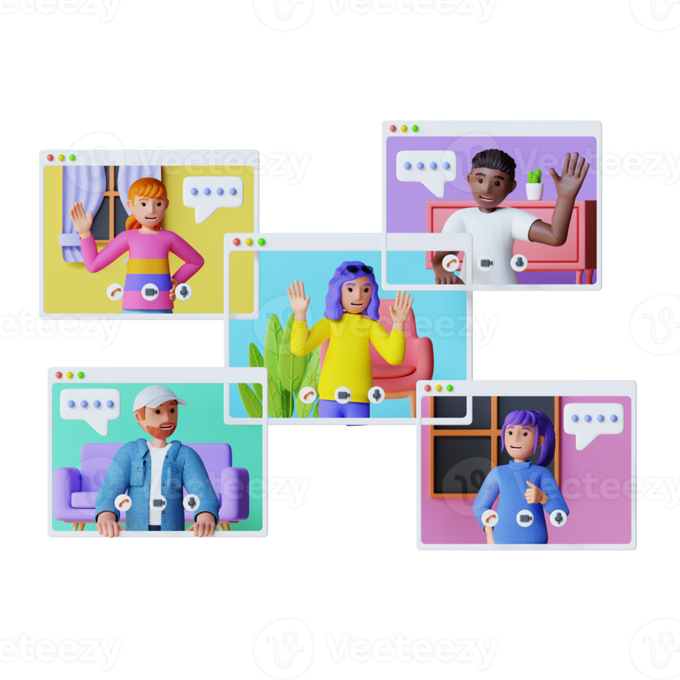 pessoas com comunicação na ilustração de personagem 3d de videoconferência online png