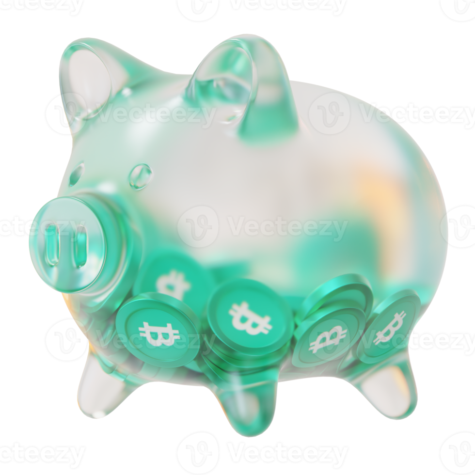 Bitcoin Cash BCH Glass piggy bank with decreasing piles of crypto coins.Saving inflation, financial crisis and loosing money concept 3d illustration png