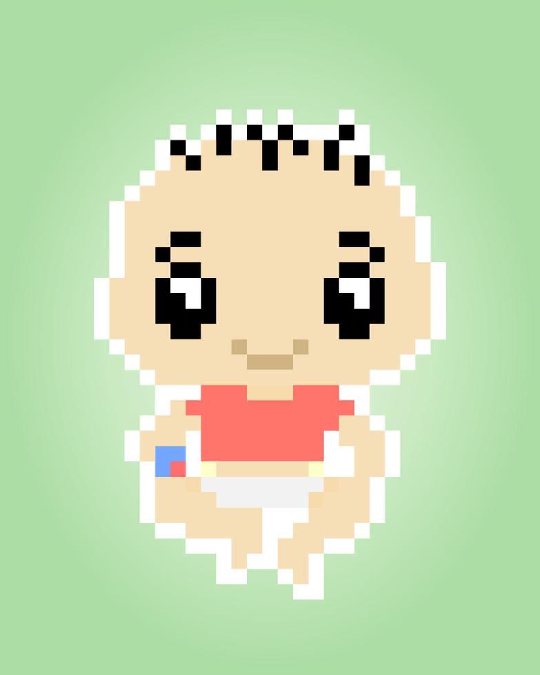 Pixel baby boy is sitting. Cute baby vector illustration