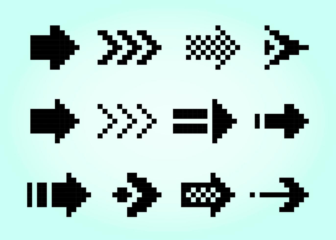 Arrow collection pixels. Vector illustration of 8 bit game assets.