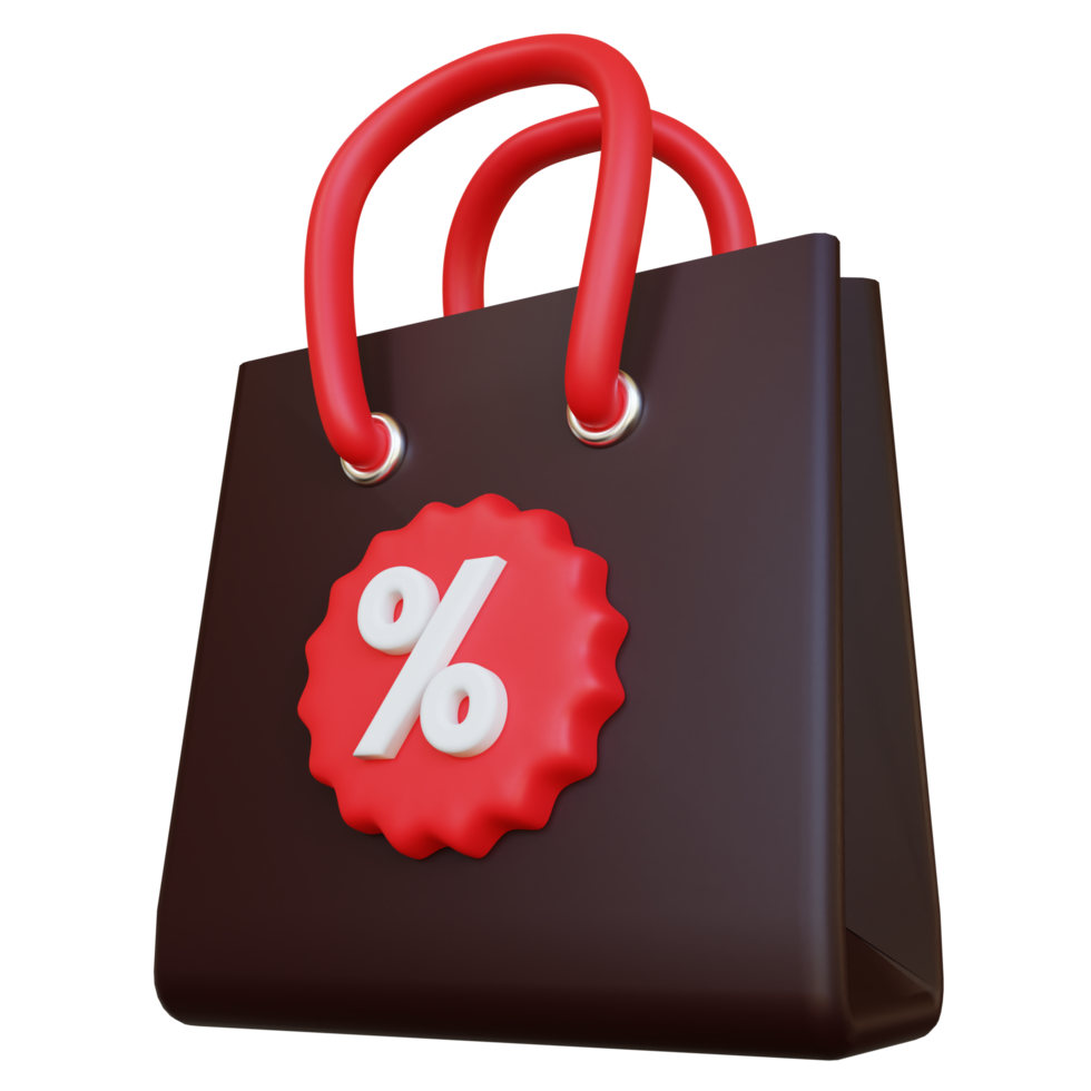 Stylized 3D Discount Bag Illustration for Black Friday Promotion png