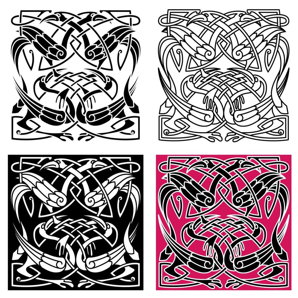 Celtic knot pattern with heron birds vector