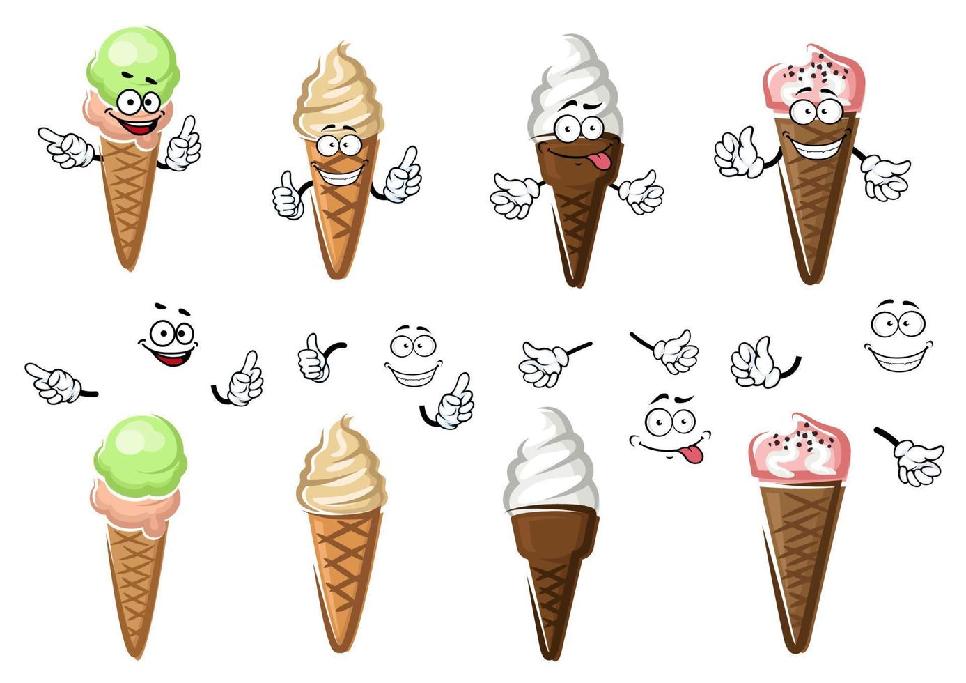 conos de helado aislados de dibujos animados coloridos vector