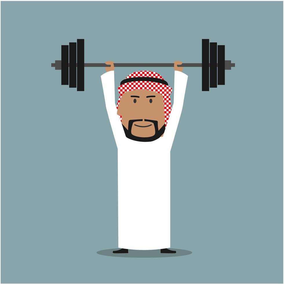 Strong arabian businessman lifted heavy barbell vector